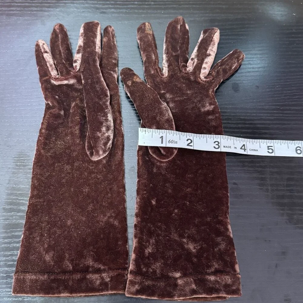 Vintage Banana Republic Made in Italy Women's Brown Velvet Long Gloves One Size
